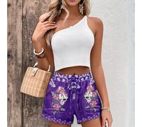 Short d'entraînement pour femme - Imprimé patchwork - Cordon de serrage réglable - Short de sport décontracté pour la gym, la course à pied, le fitness