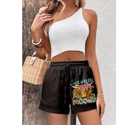 Short d'entraînement pour femme - Imprimé patchwork - Cordon de serrage réglable - Short de sport décontracté pour la gym, la course à pied, le fitness