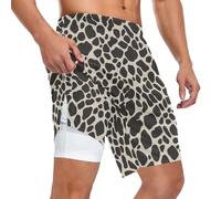 Short d'entraînement pour homme - Coupe athlétique - Extérieur en maille aérée - Deux poches latérales extérieures pour l'été, Motif imprimé léopard un motif répétitif sans couture, Taille M