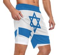 Short d'entraînement pour homme - Coupe décontractée - Doux pour la peau - Rangement pour téléphone et cartes - Pour activités de plein air, Drapeau étoile à six branches à rayures blanches et bleues