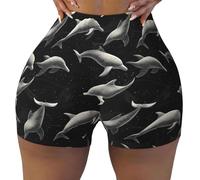 Short d'entraînement sans couture pour femme avec imprimé dauphins noirs pour moto, gym, yoga, course à pied, élasthanne, Noir, XL