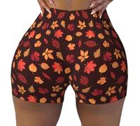 Short d'entraînement sans couture pour femme - Short d'automne en élasthanne pour femme Motif feuille d'érable, noir, XX-Large