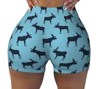 Short d'entraînement sans couture pour femme - Short d'hiver en élasthanne avec élan bleu neige pour motard, gym, course à pied, yoga, noir, XX-Large