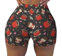 Short d'entraînement sans couture pour femme - Tasse rouge imprimé café motard, gym, course à pied, yoga short en élasthanne pour femme, noir, Taille XL