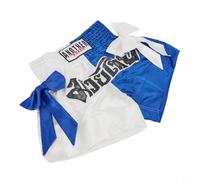 Short d'entraînement sportif Muay Thai pour les deux sexes, avec motif imprimé et tissu respirant pour une utilisation active (L, blanc, bleu)
