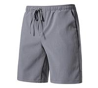 Short d'été ample en coton mélangé pour homme avec poches, taille élastique, couleur unie, longueur genou, pantalon décontracté léger pour l'extérieur, les voyages, le camping, gris, 4XL