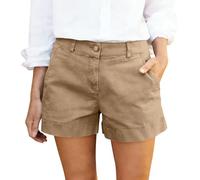 Short d'été ample et décontracté en coton pour femme avec poche latérale couleur unie coupe classique léger et confortable pour tous les jours pour sortir, randonnée, travail, vacances, kaki, XL