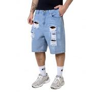Short d'été baggy en denim taille haute pour homme - Short en jean déchiré - Pantalon court en coton - Coupe large - Grandes tailles XS à 5XL, #001 bleu clair, L