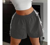 Short d'été décontracté grande taille avec blocs de couleurs, rayures et nœud décoratif 0XL,1XL,2XL,3XL,4XLBlocs de couleurTissu tissé