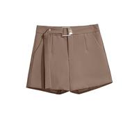Short d'été décontracté pour femme, style fin, tendance 2025, pour le bureau, à taille haute, larges jambes, avec élastique, pantalons de travail, kaki, L
