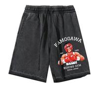 Short d'été délavé Hajime No Ippo Retro Streetwear Kamogawa Boxing Gym Short Hip Hop décontracté à Taille élastique et Cordon de Serrage