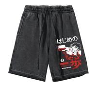 Short d'été délavé Hajime No Ippo Retro Streetwear Kamogawa Boxing Gym Short Hip Hop décontracté à Taille élastique et Cordon de Serrage