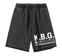 Short d'été délavé Hajime No Ippo Retro Streetwear Kamogawa Boxing Gym Short Hip Hop décontracté à Taille élastique et Cordon de Serrage