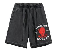 Short d'été délavé Hajime No Ippo Retro Streetwear Kamogawa Boxing Gym Short Hip Hop décontracté à Taille élastique et Cordon de Serrage