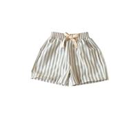 Short d'été en coton et lin pour bébé - Jambe large - Bermuda d'été rayé avec cordon de serrage - Pour la plage - Style décontracté et mignon - Vêtements tendance, bleu, 18-24 mois