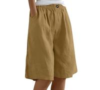 Short d'été en Coton et Lin pour Femmes, Coupe Ample, Taille élastique, Longueur aux Genoux, Confortable, décontracté, Short de Plage avec Poches Legging Grande Taille Femme 52 54 56