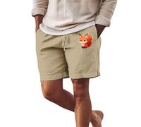 Short d'été en coton et lin pour homme, short imprimé renard de dessin animé avec cordon de serrage élastique à la taille, pantalon en tissu doux respirant léger et confortable pour un usage quotidien