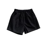 Short d'été en coton pour garçons - Pantalon court décontracté pour enfants - Taille élastique - Longueur genou - Avec poches - Pantalon de basket-ball pour la course à pied, Noir , 4-5 ans