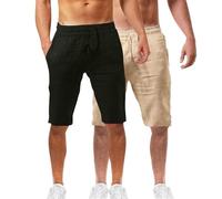 Short d'été en lin pour homme - Bermuda baggy avec élastique et poches - Coupe ample - Confortable - En mousseline - Léger et respirant, e, L