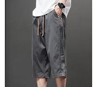 Short d'été en soie glacée à sept points pour homme, coupe ample, coupe ample, pantalon décontracté pour les vacances, le quotidien, noir, gris, marron (3XL gris)