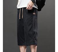 Short d'été en soie glacée à sept points pour homme, coupe ample, pantalon décontracté pour les vacances, le quotidien, noir, gris, marron (5XL, noir)