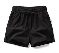 Short d'été en trois parties de couleur unie pour homme avec ceinture réglable pour la plage, le yoga et le temps (XXXXXL noir)