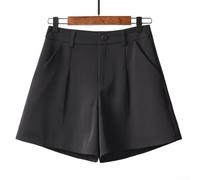 Short d'été essentiel pour femme, noir, taille haute, pantalon ample avec jambes larges (taille S, noir)