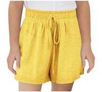 Short d'été et d'automne pour enfant - Couleur unie - Taille élastique - Sport - Décontracté - Taille 12 (jaune, 13-14 ans)