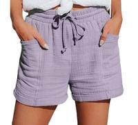 Short d'été fin pour femme, taille haute, élastique, léger, décontracté, léger, confortable avec poches pour vacances et plage, violet, S