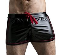 Short d'été fin pour homme en cuir PU respirant léger taille élastique short trois points sport course jogging entraînement fitness, Rouge, M