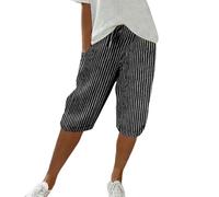 Short d'été léger en lin pour femme avec taille haute et élastique style Palazzo, noir, L