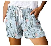 Short D'été pour Femme avec Cordon de Serrage et Poches Taille élastique Short Léger Décontracté Fluide Short Travail Femme Confortable Ample Mode 2024 Casual Sport Jogging Pantalon (Sky Blue-B, S)