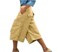 Short d'été pour femme - Taille haute - Cordon de serrage - Pantalon cargo - Taille élastique - Décontracté - Élégant - En coton - Avec poches - Pantalon de jogging - Pantalon de sport baggy