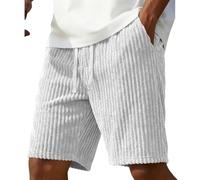 Short d'été pour homme en velours côtelé doux et confortable avec cordon de serrage élastique à la taille - Respirant - Coupe ample - Pantalon décontracté pour un usage quotidien, blanc, XL