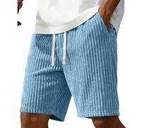 Short d'été pour homme en velours côtelé doux et confortable avec cordon de serrage élastique à la taille - Respirant - Coupe ample - Pantalon décontracté pour un usage quotidien, bleu clair, 3XL
