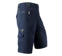 Short d'été pour homme - Jean fin - Pantalon de travail - Short cargo - Avec fermeture éclair - Short de travail - Bloc de couleur - Denim - Coupe ample - Léger - Confortable - Short de sport, bleu