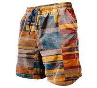 Short d'été pour homme - Léger - Doux - Confortable - Pantalon de plage pour homme - Court - Multicolore - Coupe ample - Imprimé bloc de couleur - Short de loisirs - Short de sport léger et aéré