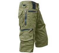 Short d'été pour homme - Léger et aéré - Stretch - Avec poches latérales - Avec fermeture éclair - En jean - Coupe ample - Coupe droite - Pantalon de survêtement léger - Pantalon de loisirs, vert, XL