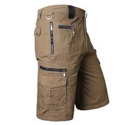 Short d'été pour homme - Léger et aéré - Stretch - Avec poches latérales - Avec fermeture éclair - En jean - Coupe ample - Coupe droite - Pantalon de survêtement léger - Pantalon de loisirs, Kaki, XXL