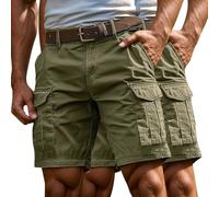 Short d'été stretch pour homme - Short cargo vintage uni - Short d'extérieur - Bermuda cargo court avec plusieurs poches - Longueur genou - Short de loisirs avec fermeture éclair - S-4XL, Vert armée1