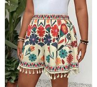 Short droit ample imprimé pour femmes grandes tailles, convient pour le début du printemps, le printemps et l'été, la forêt tropicale, les fêtes sur la plage, les vacances au bord de , les soirées aut