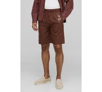 Short droit en lin à broderie fleurie homme - brun - L, brun
