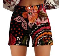 Short en coton décontracté pour femme, rouge, L