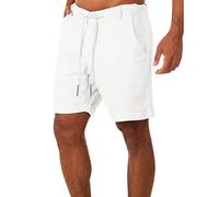 Short en coton et lin pour homme, coupe ample, short de sport décontracté, taille élastique, short de plage d'été avec poches, longueur genou, pantalon court surdimensionné, couleur unie, pantalon de