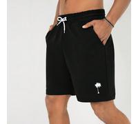 Short en coton pour hommes avec taille à cordon de serrage et imprimé palmiers L,M,S,XL,XXLBlocs de couleur,Lettres,Tropical,PlantesTissu tricoté