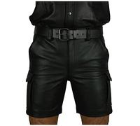 Short en Cuir Noir Pantalon Cuir Homme Slim Pantalon Court Cuir Chic Casual Short De Travail Homme Moto Short Homme Classique Shorts Et Bermudas Homme Multipoches Short Cargo Homme été Confortables