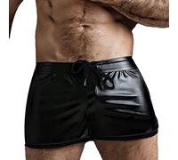 Short en cuir synthétique pour homme - Cordon de serrage - Taille élastique - Jambe droite avec poches - Short cargo en cuir synthétique - Pantalon moulant à trois points - Boxer d'entraînement de
