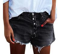 Short en Denim brossé pour Femme avec décoration à Boutons Taille Haute et Amincissant à la Mode Jean Femme 38 Jean Slim Femme Taille Haute (Black, S)