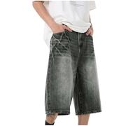 Short en jean 3/4 pour homme - Baggy Jorts Y2K - Short en denim - Short hip hop - Jambe large - Bermuda - Grande taille - Pantalon cargo ample - Capri en coton, a noir, XL