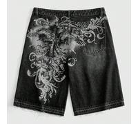 Short en jean ample et droit à lavage intense avec imprimé vintage pour hommes L,M,S,XL,XSgraphique,LettresJean